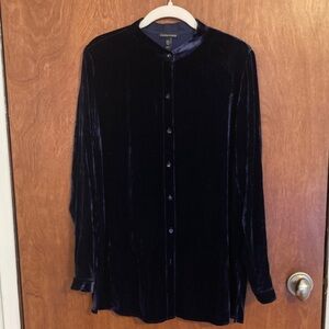 Eileen Fisher Velvet Collarless Top in Venus blue